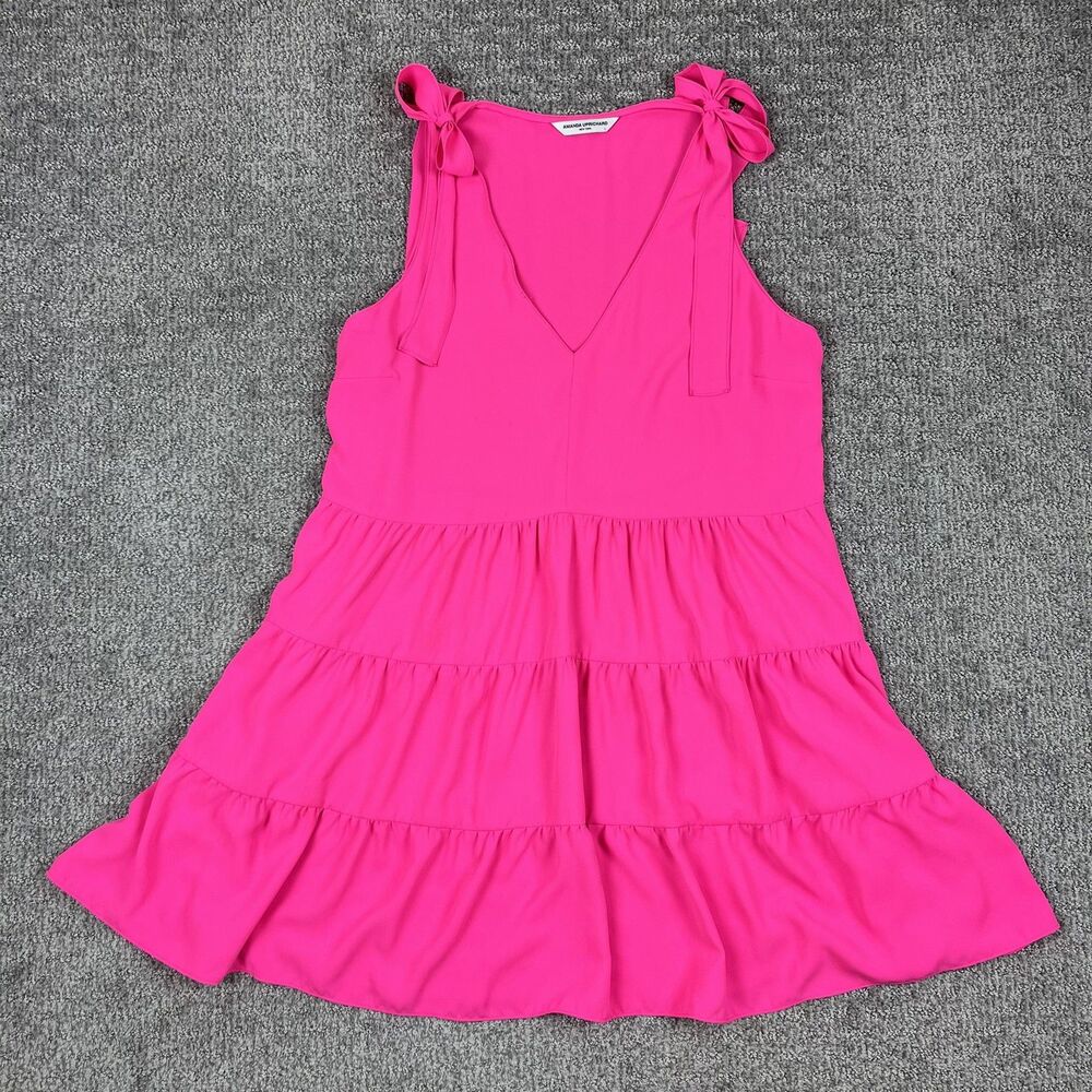 Amanda Uprichard Dress Womens Large Pink Tiered Ruffle Sleeveless Pockets USA